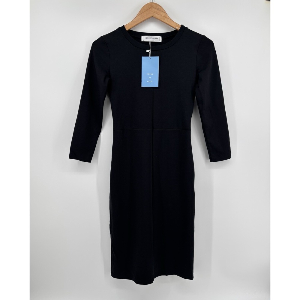 NWT Sonnet James A Play Dress Sz Women's Sz XS Black Midi Momcore Preppy Classic
